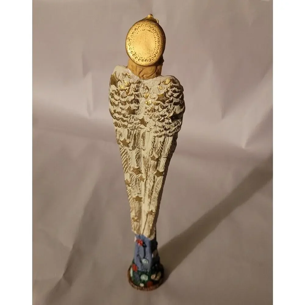 Vintage Pencil Angel Figurine Dove Blue Flower Decor Resin Rose Garden